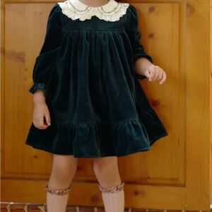 Elegant Velvet Kids Dress with Lace Collar